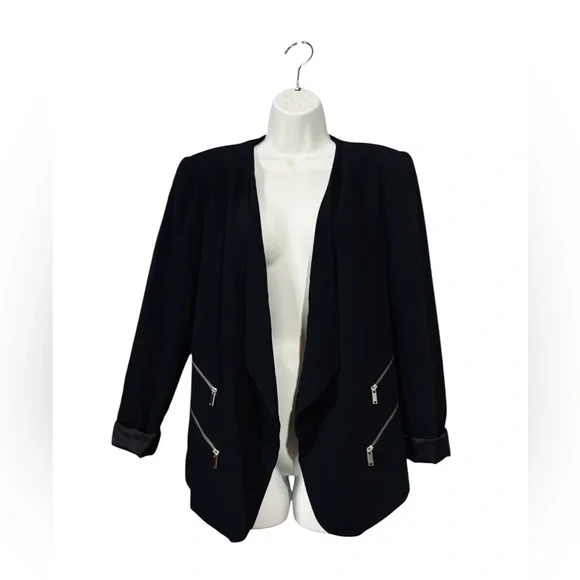 NEW, Zara Woman, Black Open Front Blazer XL Modern Chic Zip Detail Jacket - Picture 4 of 11